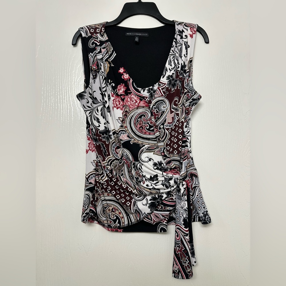 White House Black Market Black and White Paisley Blouse Size Medium